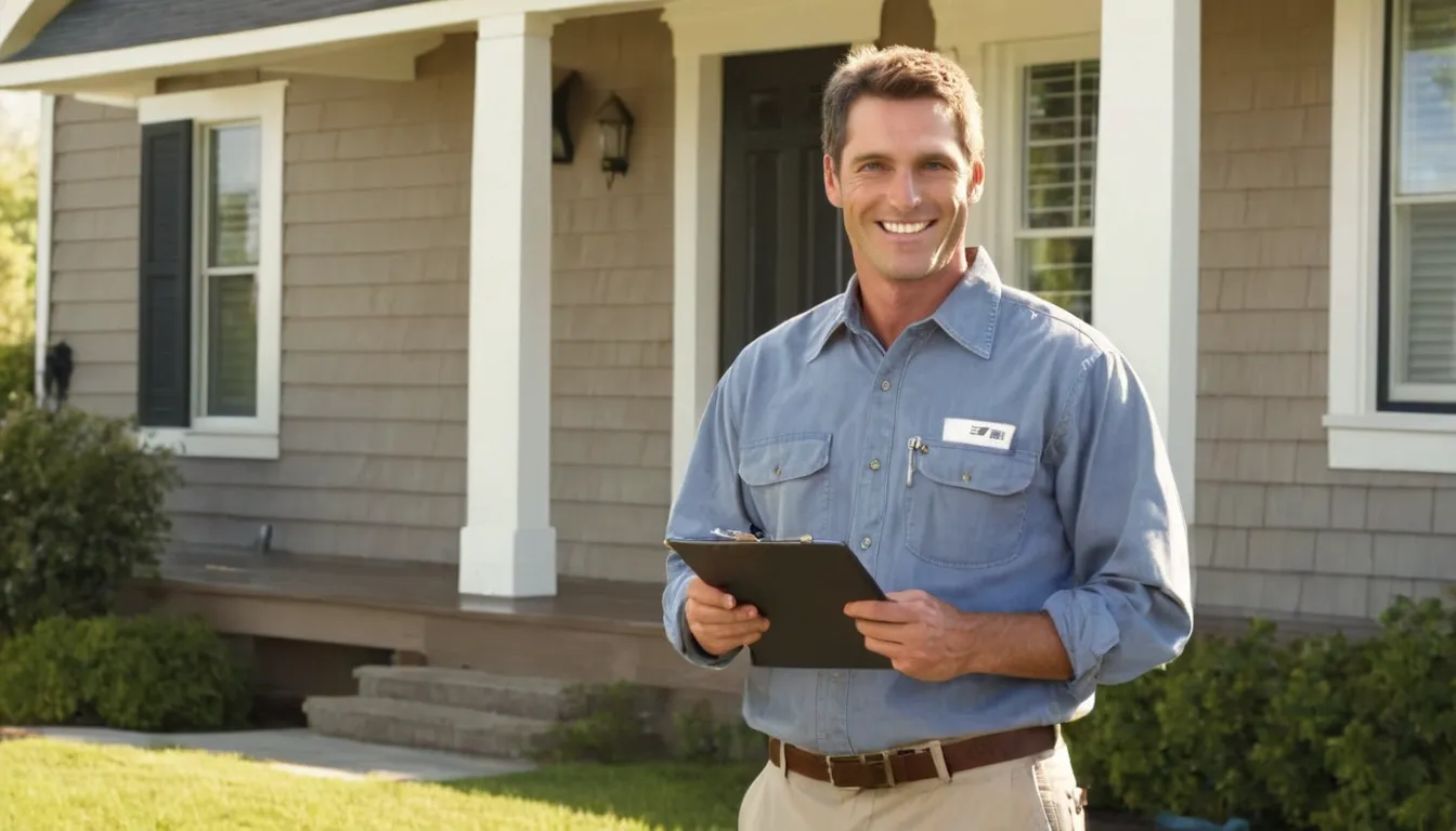 A friendly pest control provider talking with a homeowner at the front door of a Clayton house